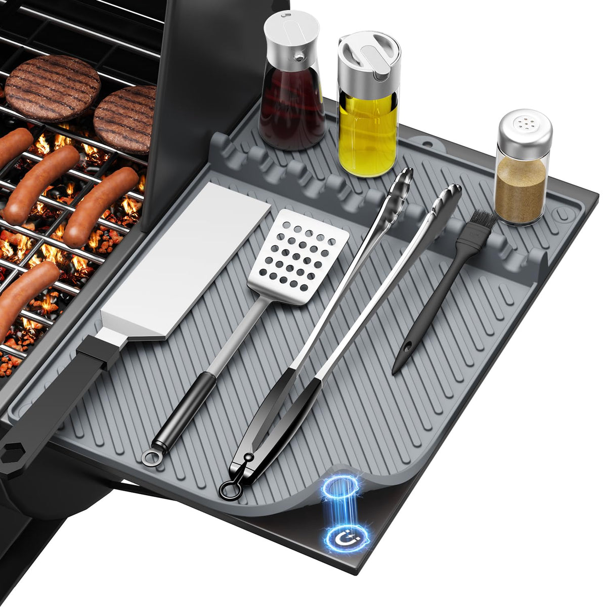 Protebox silicone griddle mat on Blackstone side shelf keeping workspace organized