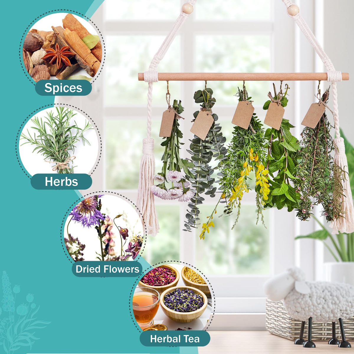 PROTITOUS wood bead hang hooks highlight decorative, customizable drying display.