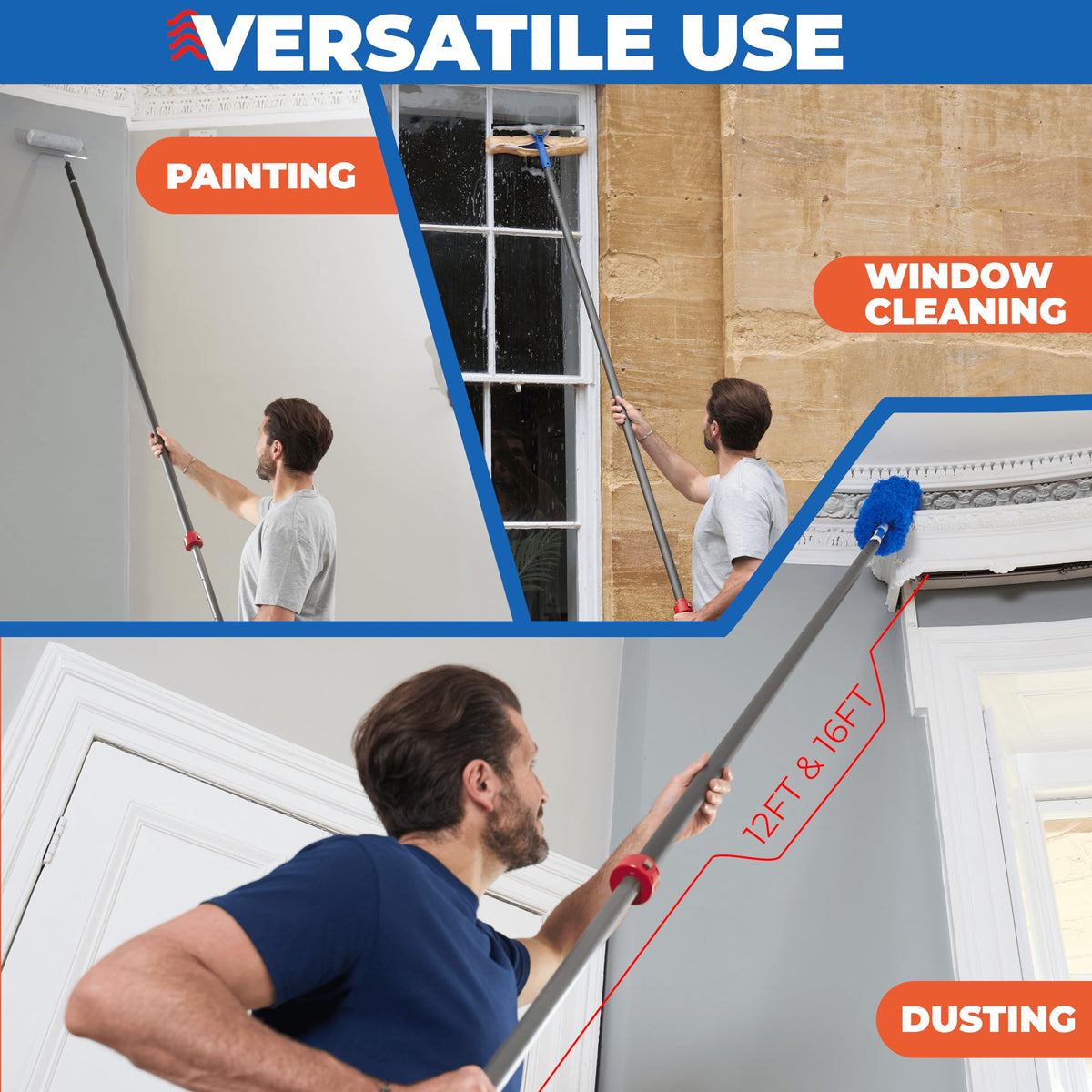 ProTuff pole in-use reach helps clean hard-to-reach corners.
