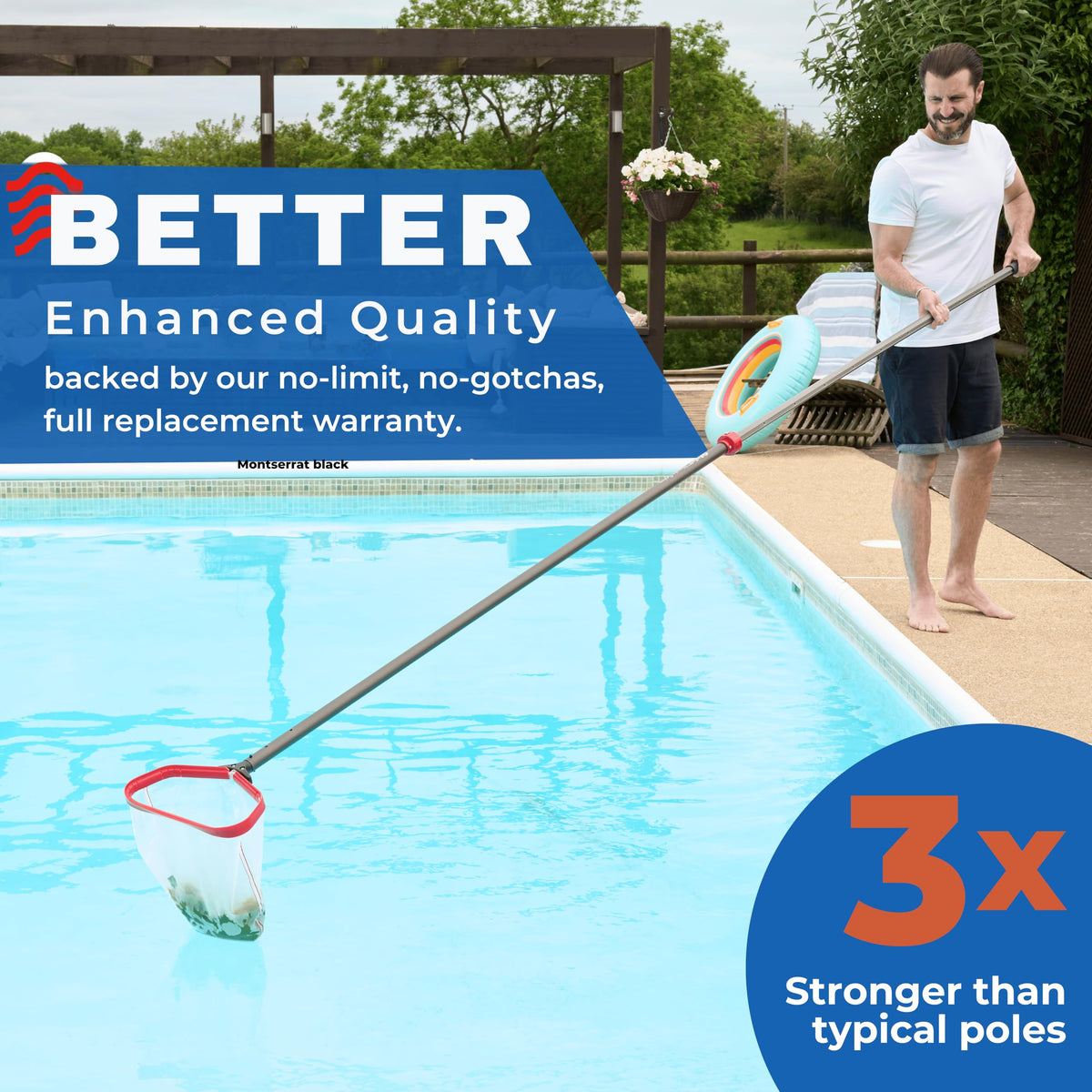 ProTuff pool pole anti-slip grip enables comfortable, fatigue-free cleaning.