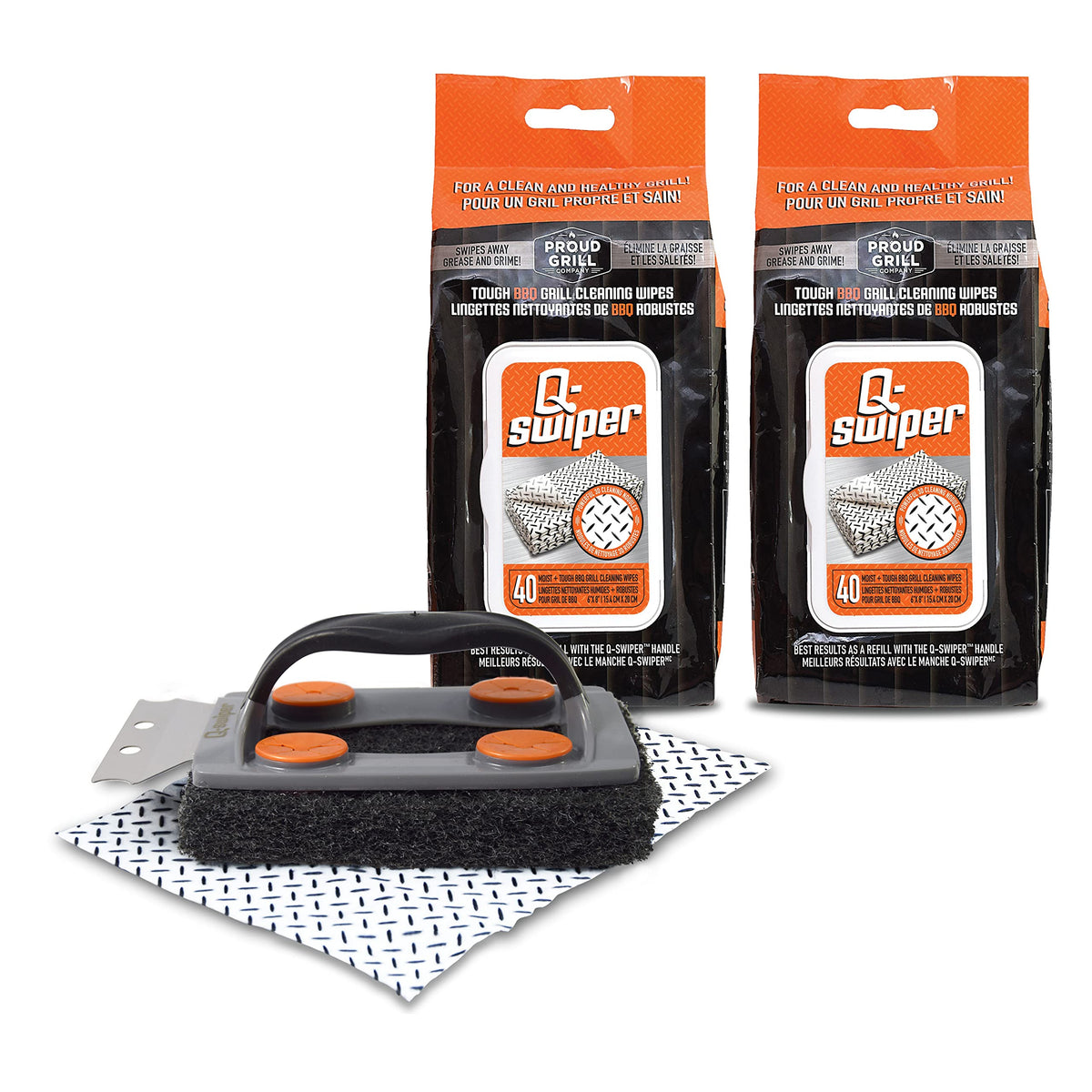 Proud Grill Q-Swiper bristle-free brush for safe, bristle-free grill cleaning.