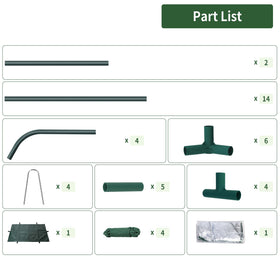 PROWORX mini greenhouse package contents including frame, cover, and stakes