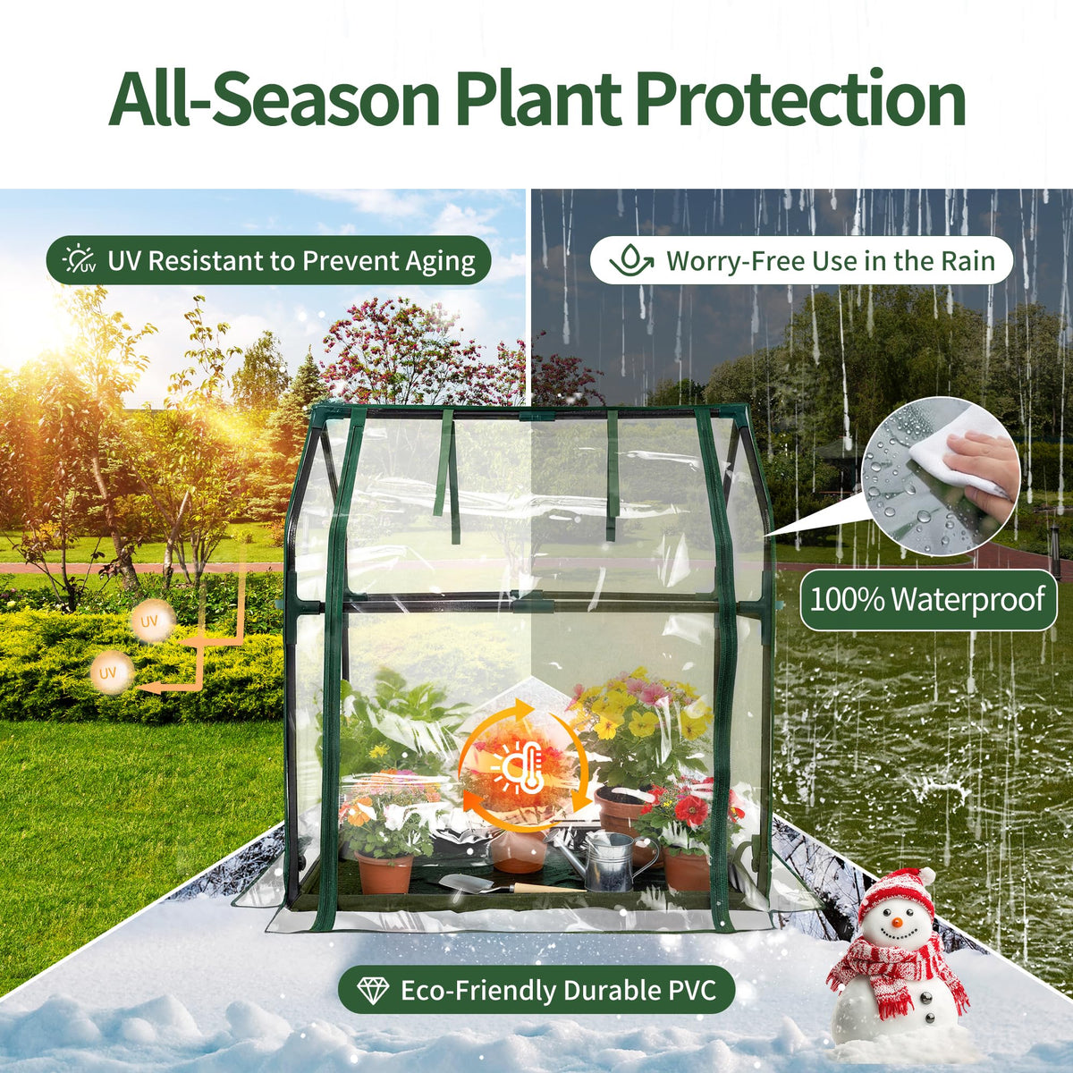 PROWORX mini greenhouse rear view highlighting sturdy frame and cover