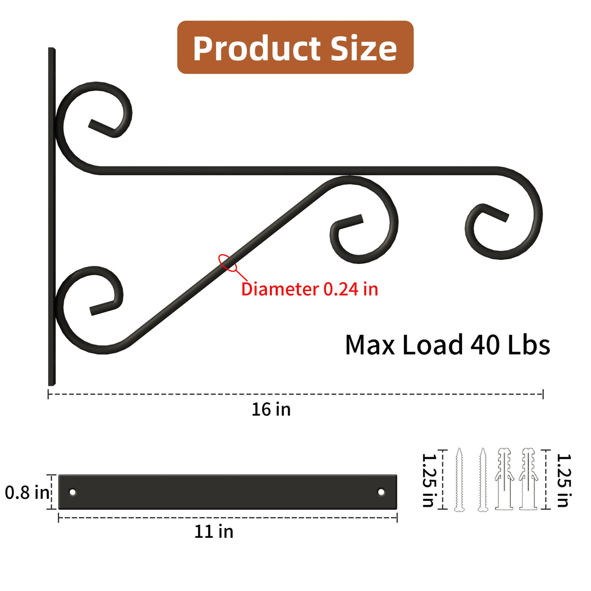 PROWORX elegant curved plant hook for indoor-outdoor mounting adds stylish touch.