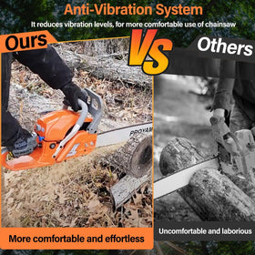 PROYAMA 58cc chainsaw anti-vibration system reduces operator fatigue.