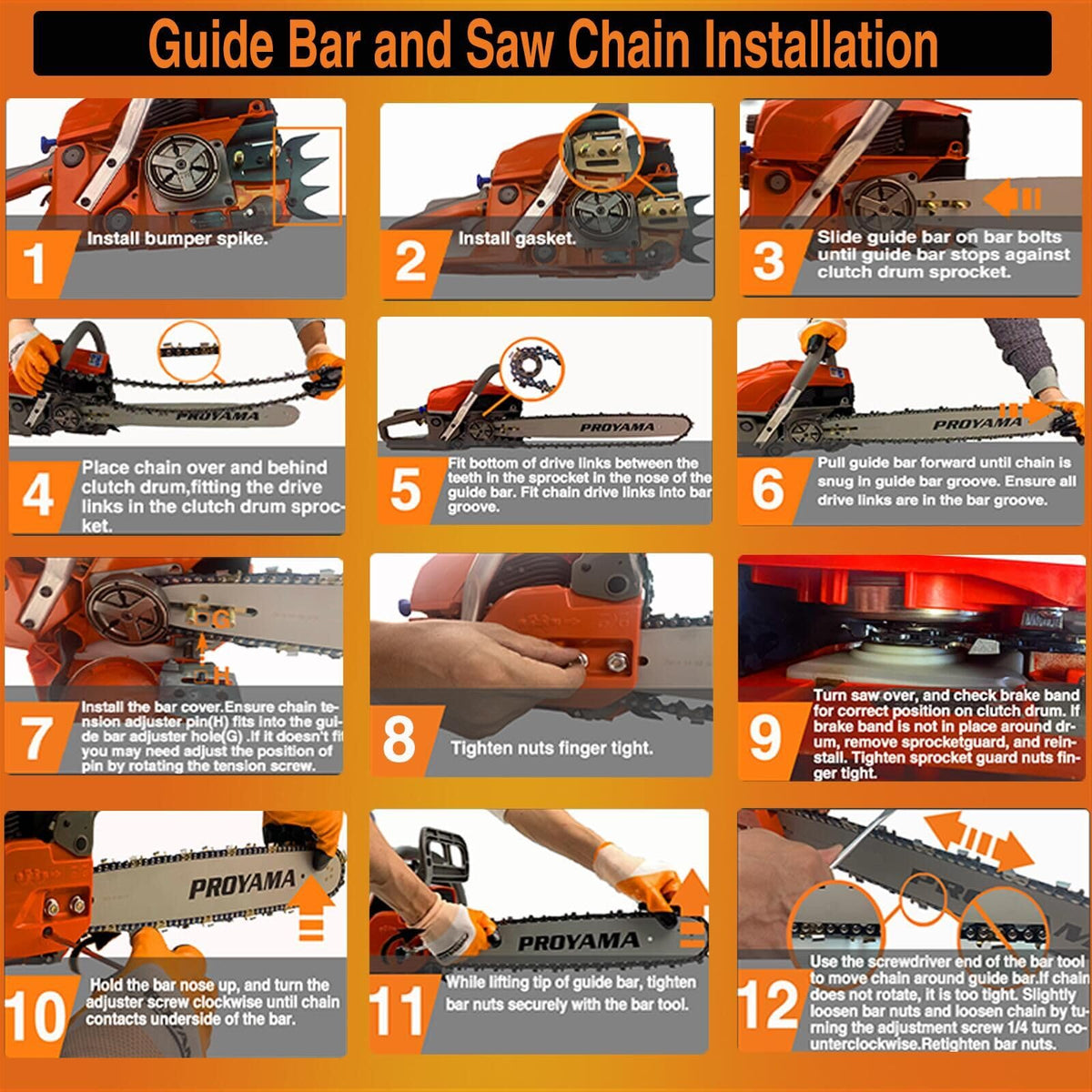 PROYAMA 58cc chainsaw easy-start feature reduces effort to begin cutting.