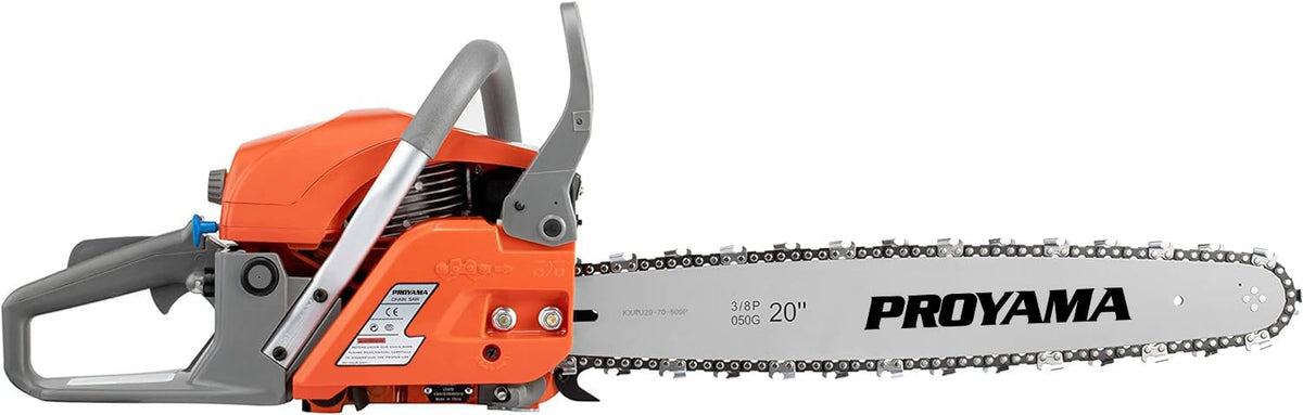 PROYAMA 58cc chainsaw reliable for pruning, land clearing, and storm cleanup.