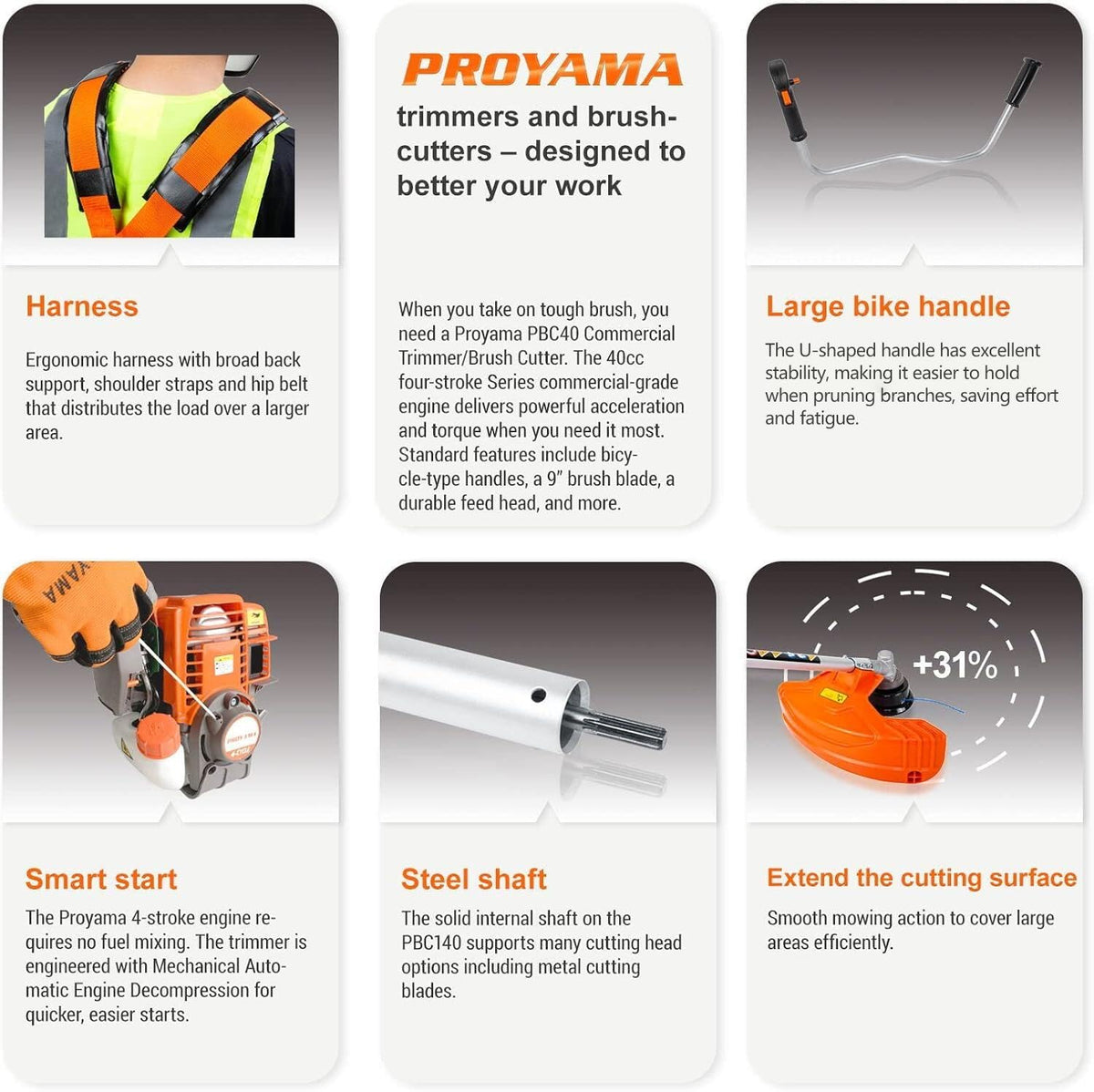 PROYAMA handlebar design provides ergonomic control during sessions.