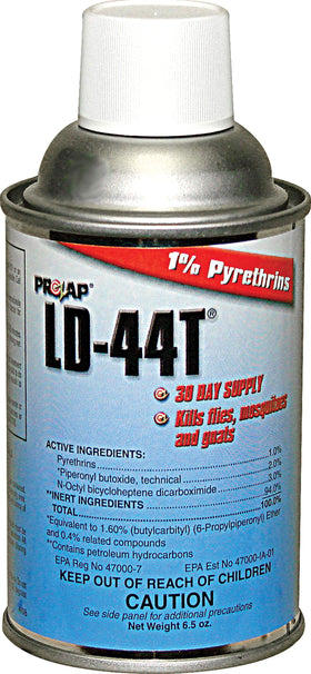Prozap LD-44T insecticide refill bottle close-up showing 6.5 oz capacity for easy refills