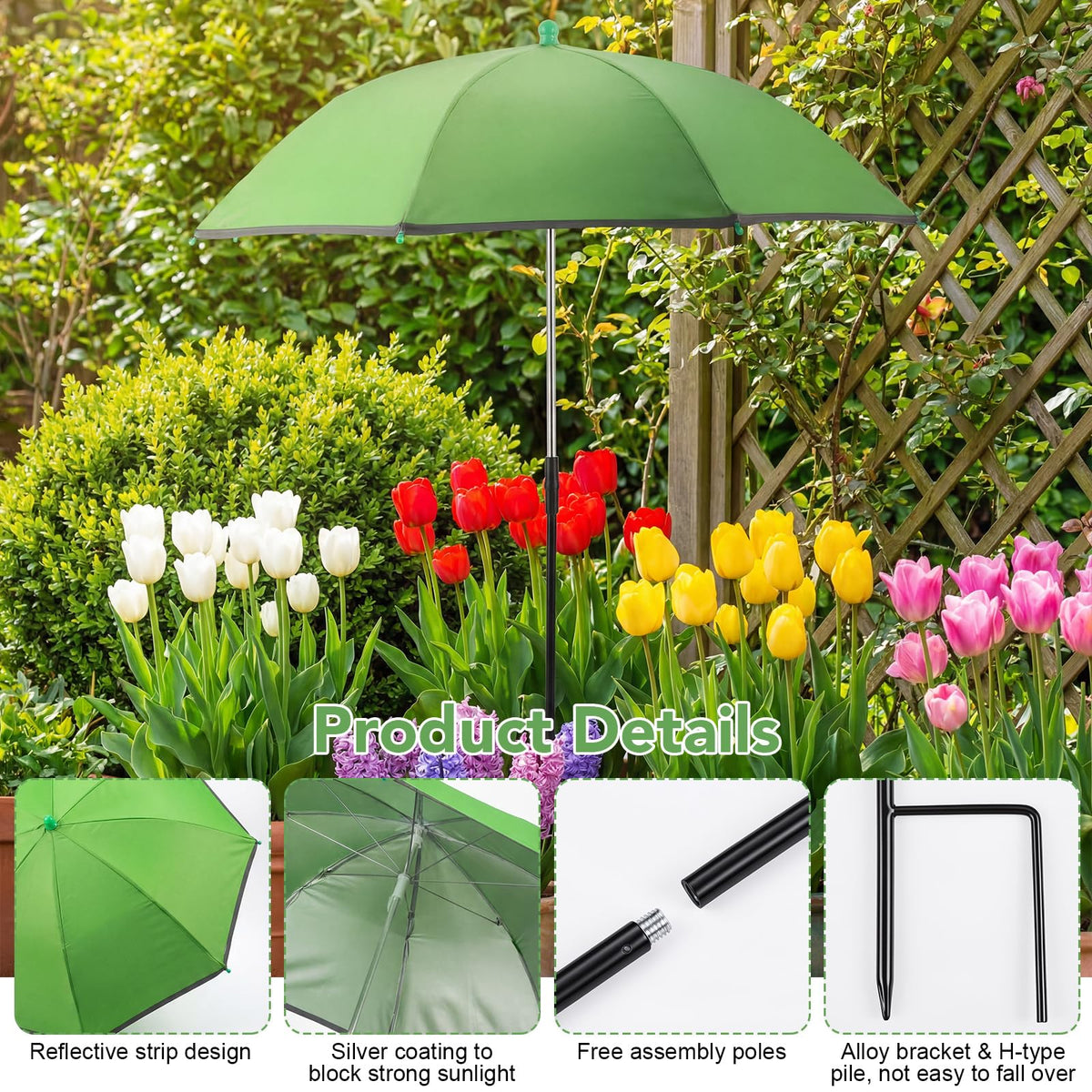 Prudiut adjustable-height pole shown with different pot heights
