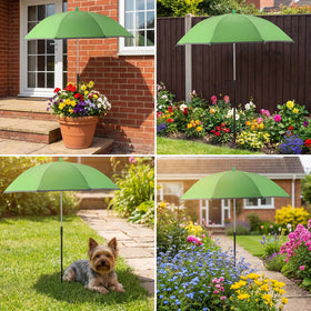 Prudiut easy-install setup including umbrella, pole, and ground plug
