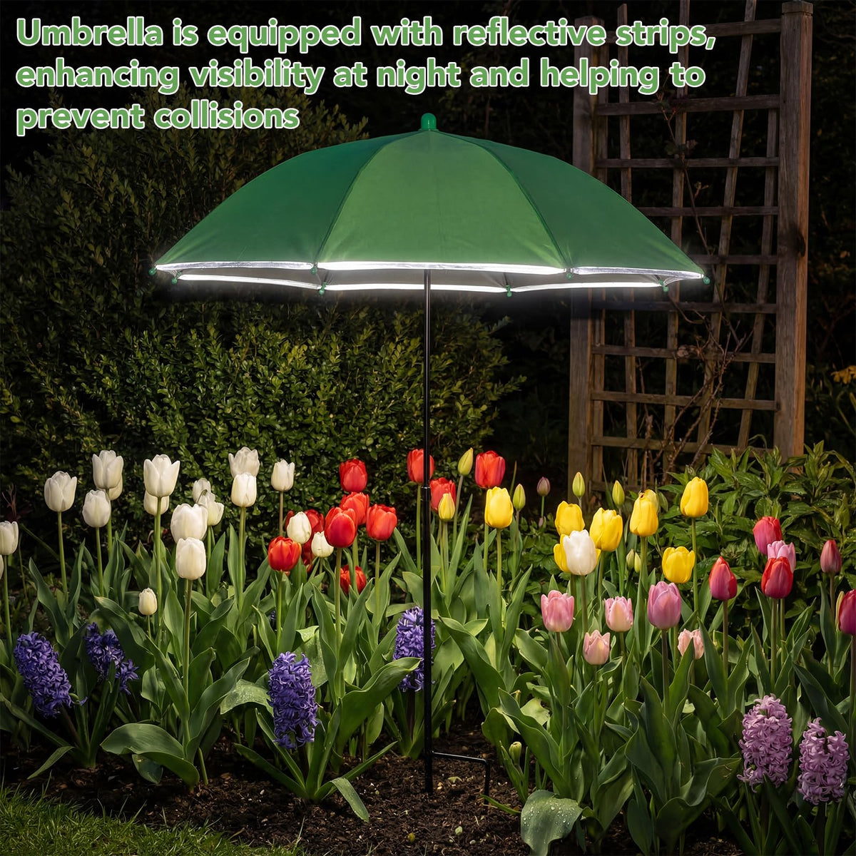Prudiut umbrella edge with reflective strip for better visibility in low light