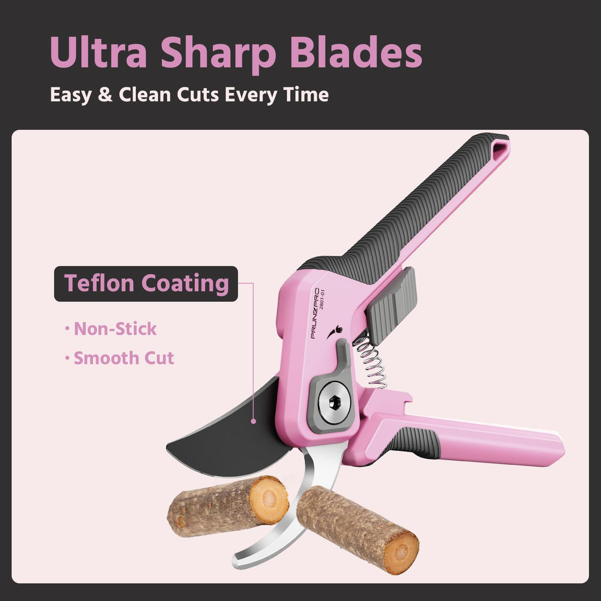 PrunePro bypass shears showing a sturdy safety lock for safe pruning.