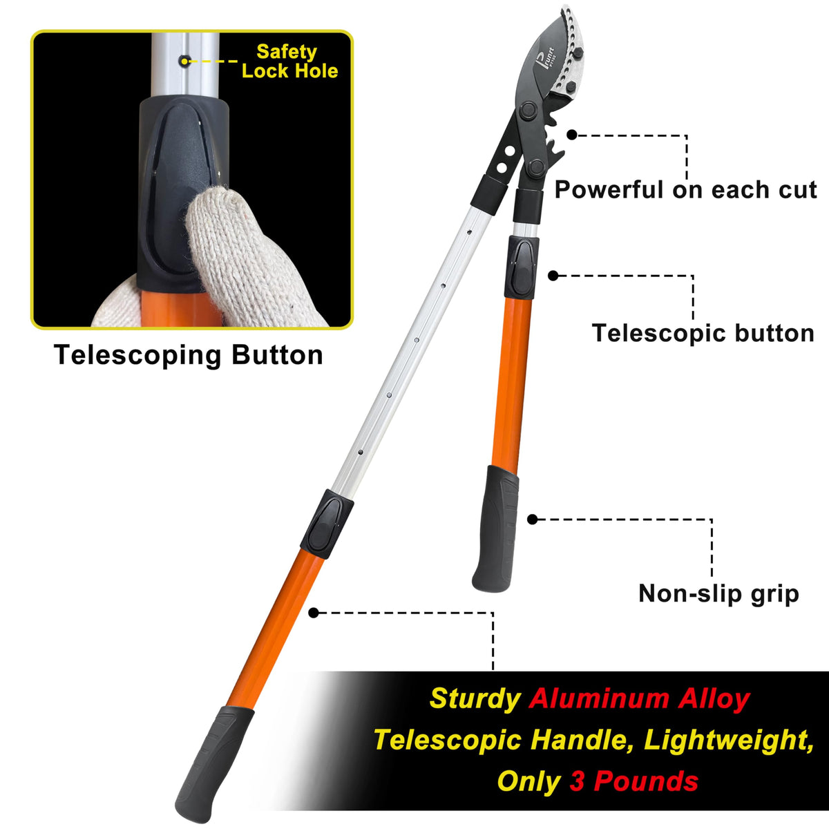 Prunrt loppers demonstrate cutting through branches up to 2 inches.