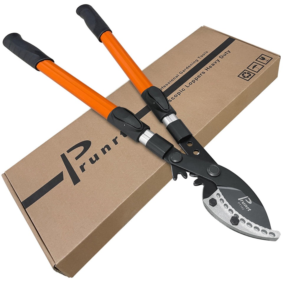 Prunrt loppers with telescopic handles reach high branches with ease.