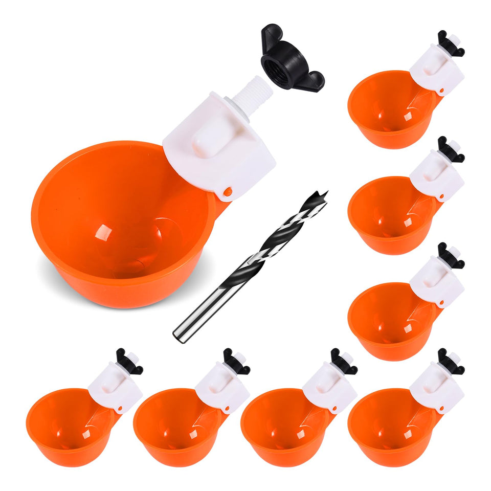 Psarnuk chicken waterer cups eight-pack orange for steady flock hydration
