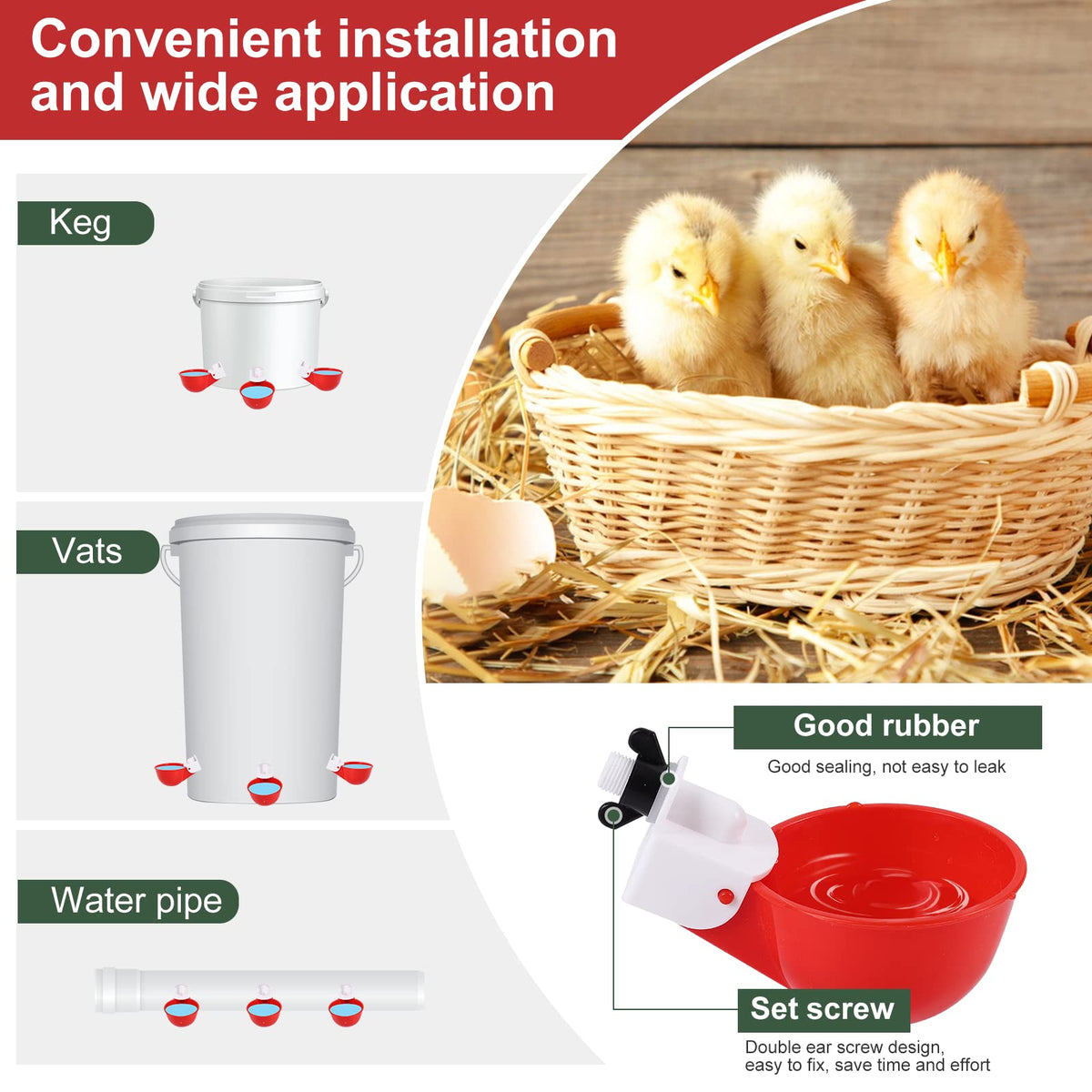 Psarnuk waterer supports chickens, ducks, and turkeys in one system.