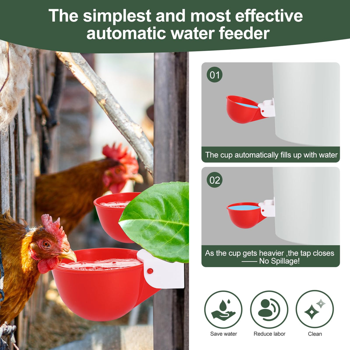 Psarnuk waterer with double rubber rings prevents leaks.