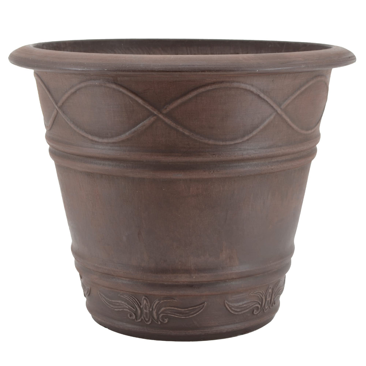 PSW Western Weave Planter in Chocolate with scroll detailing for indoor greenery.