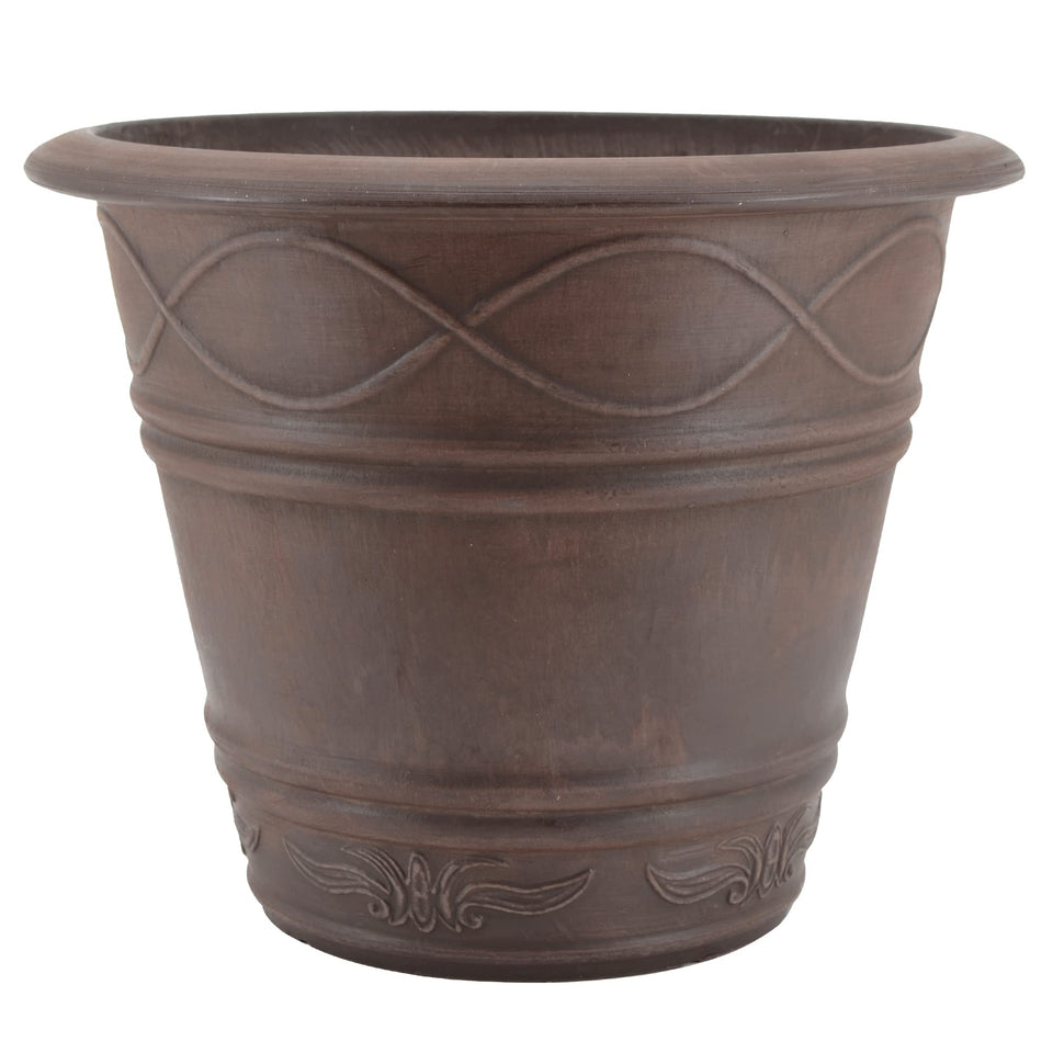 PSW Western Weave Planter in Chocolate with scroll detailing for indoor greenery.