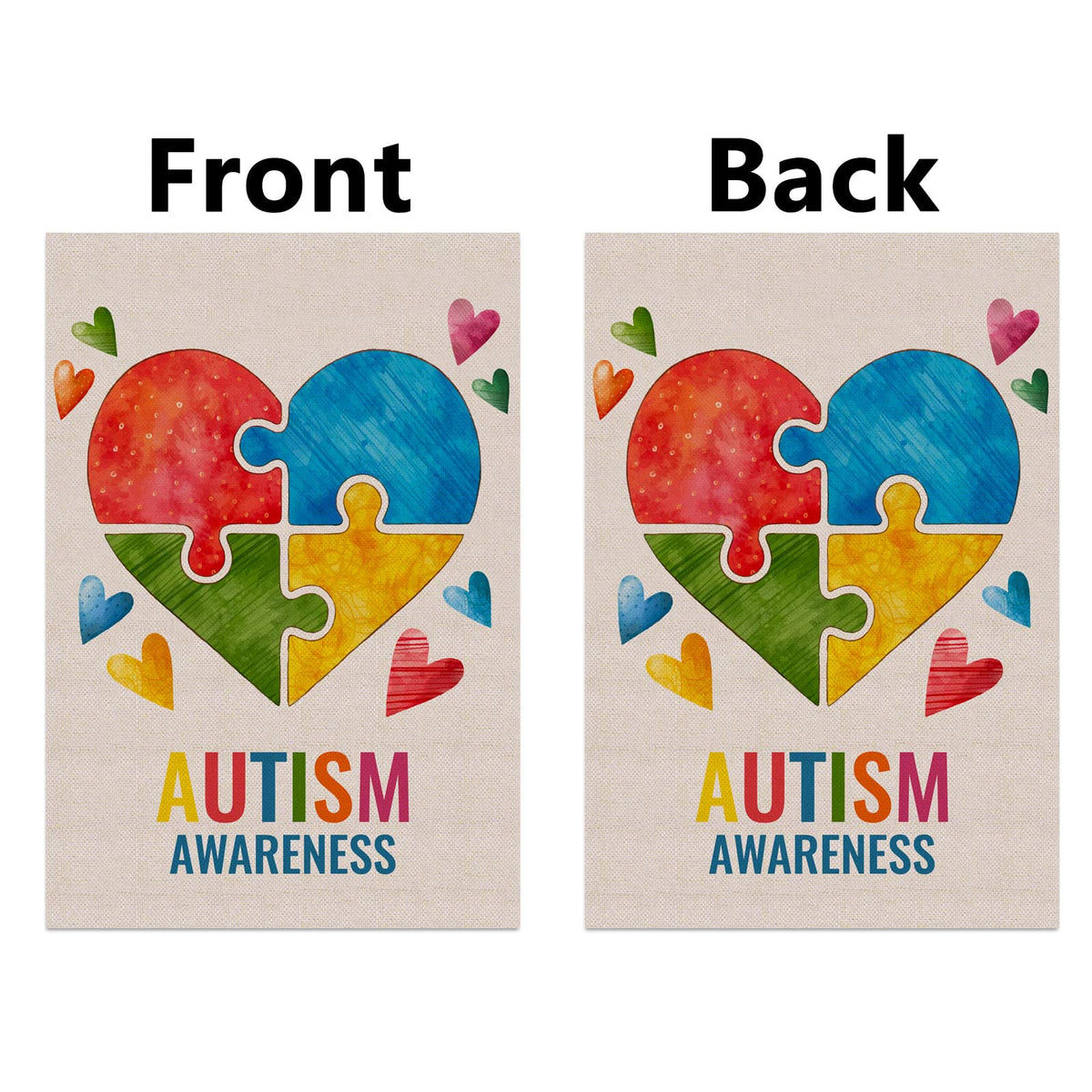 Pudodo autism awareness flag puzzle heart back view for outdoor visibility