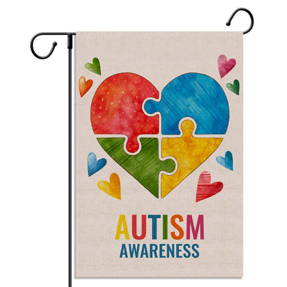 Pudodo autism awareness flag featuring a colorful puzzle heart, ideal for garden display