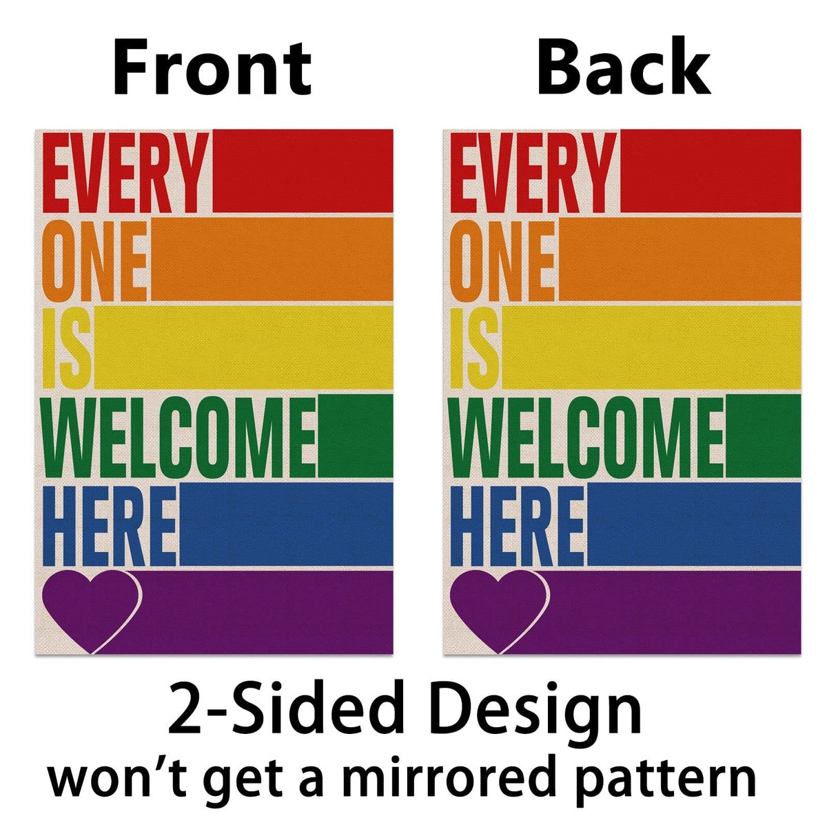 Pudodo Rainbow Welcome flag back view with double-sided print for visibility.