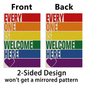 Pudodo Rainbow Welcome flag back view with double-sided print for visibility.