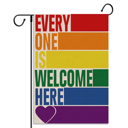 Pudodo Rainbow Welcome flag front view for garden Pride Month display.