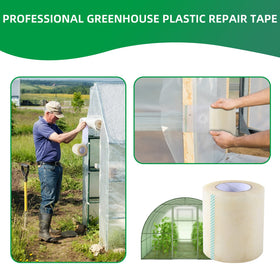 Pueatte repair tape wide strip applied on a greenhouse patch