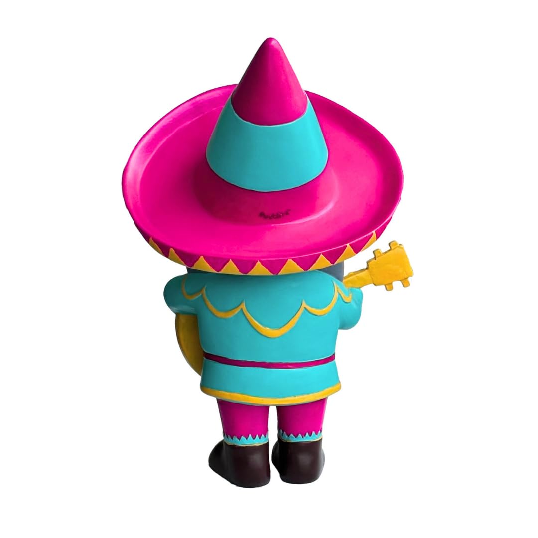 Packaging-ready Pueblita El Mariachi gnome with Day of the Dead motif.