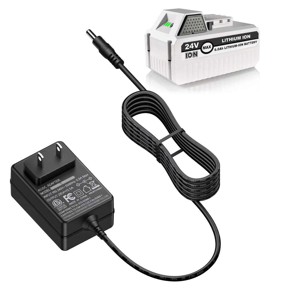 PUIMIT 24VCHRG-QC front panel shows quick charging capability for Snow Joe batteries