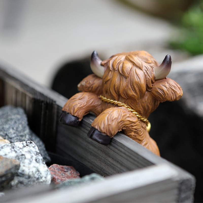Pujipu Highland Cow decor for succulents creates a focal point
