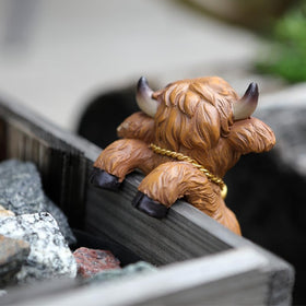 Pujipu Highland Cow decor for succulents creates a focal point