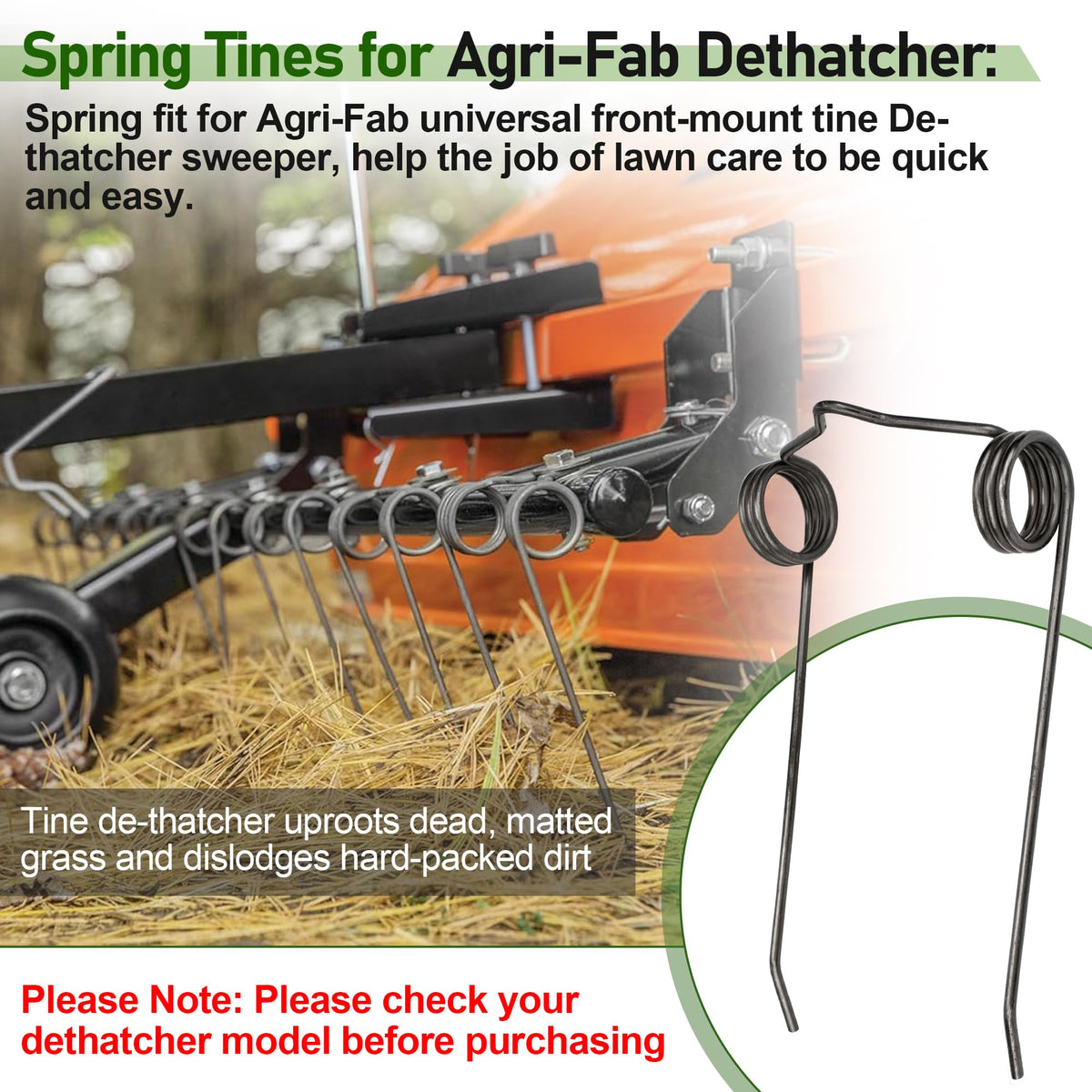 Pulems dethatcher tine compatibility with Agri-Fab front-mount models for easy swap