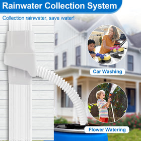 Pulems 39-inch rainwater hose connected to a barrel for efficient diversion