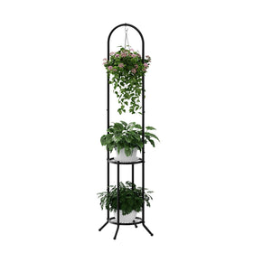 pulijiaju 2 tier hanging plant stand assembly shows easy setup and compact design