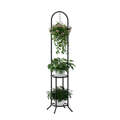 pulijiaju 2 tier hanging plant stand assembly shows easy setup and compact design