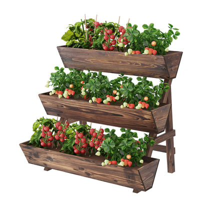 Pulijiaju 3-tier wooden vertical garden bed with legs, space-saving design for small patios.