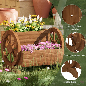 PULIJIAJU decorative wagon planter brown adds rustic charm to patios and balconies.