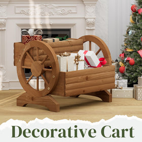 PULIJIAJU brown wagon planter complements garden decor and seasonal plantings.