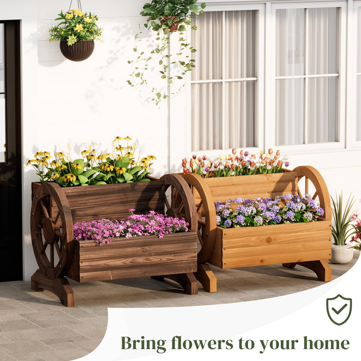 PULIJIAJU easy-assembly wagon planter with hardware included for quick setup.