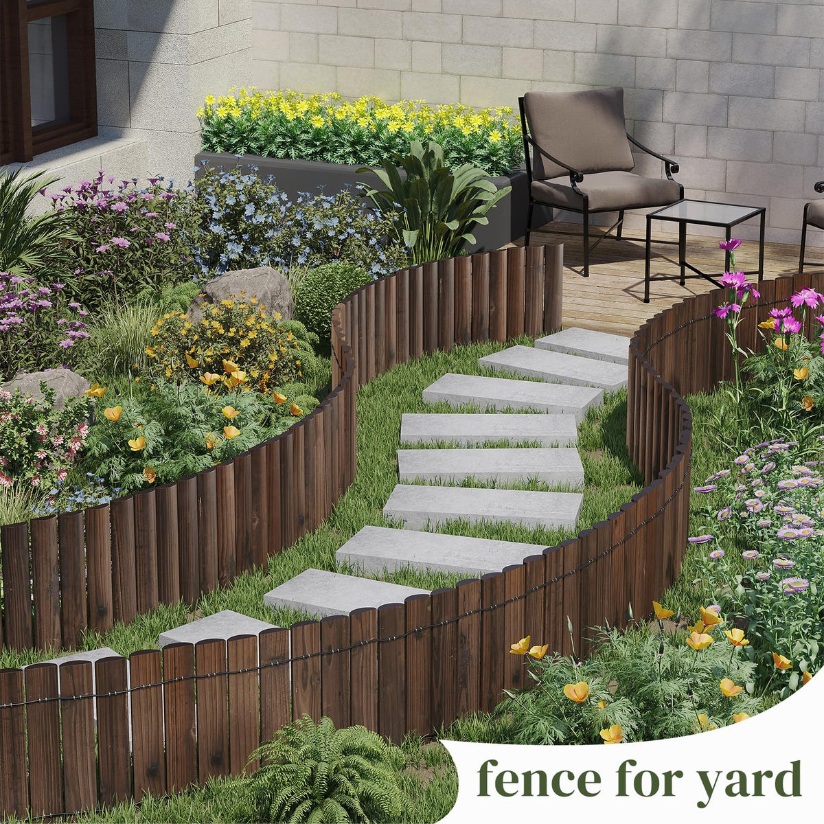 PULIJIAJU wooden edging beside a flower bed demonstrates durable landscape control