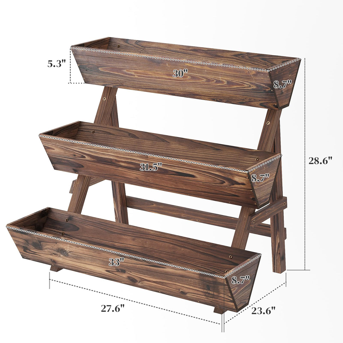 Pulijiaju tiered planter box displayed without soil, showing separate compartments for herbs, vegetables, and flowers.