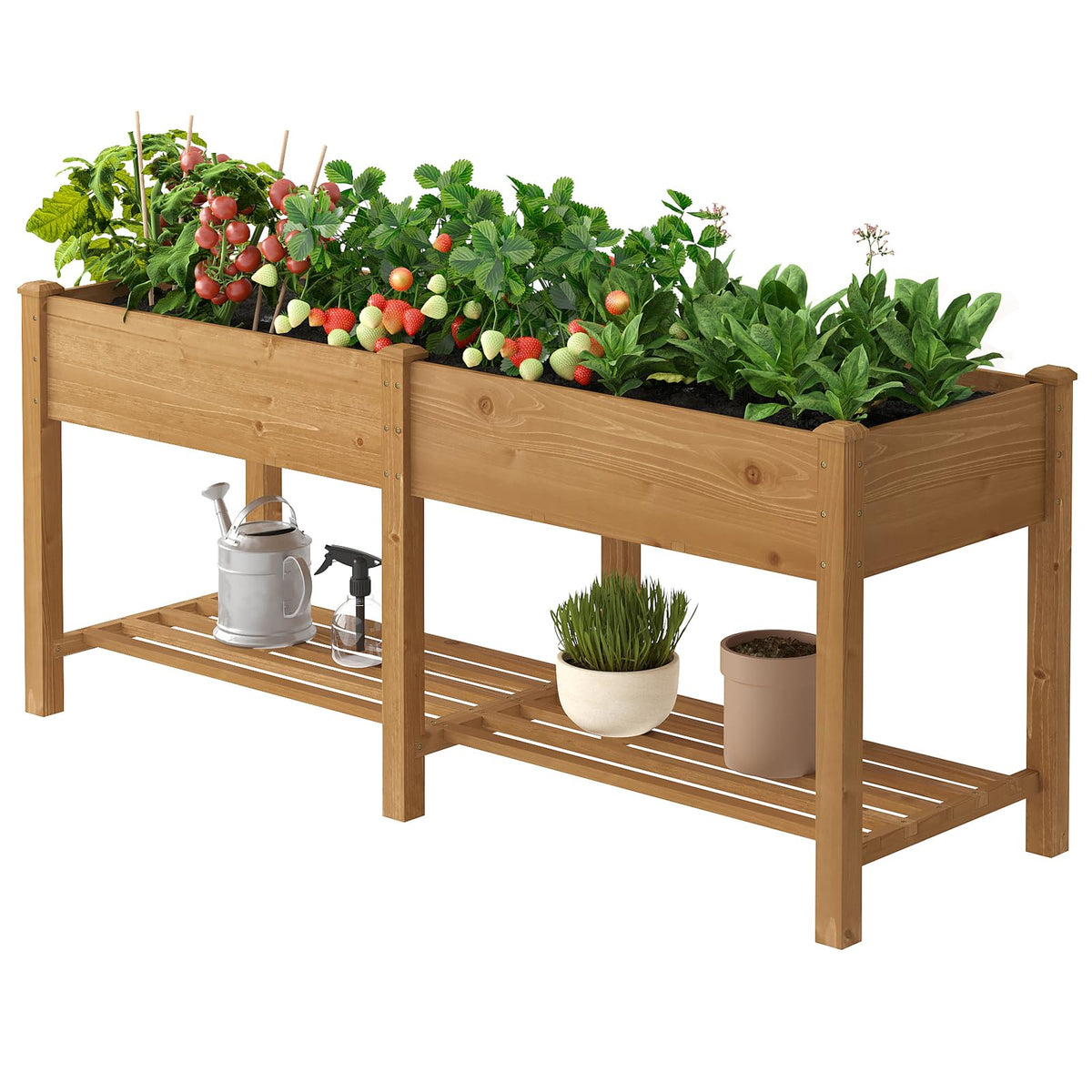 PULIJIAJU wooden raised garden bed with legs showing sturdy structure for year-round planting