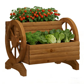 PULIJIAJU wooden wagon planter with wheels for easy mobile garden displays.