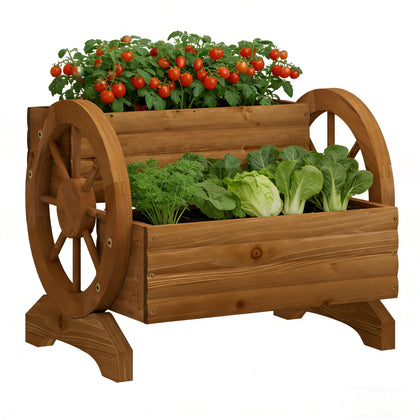 PULIJIAJU wooden wagon planter with wheels for easy mobile garden displays.
