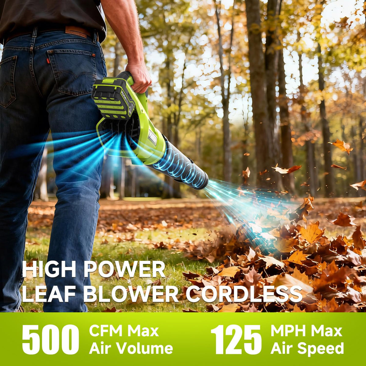 PULITUO blower delivers 500 CFM and 125 MPH for fast debris clearing.