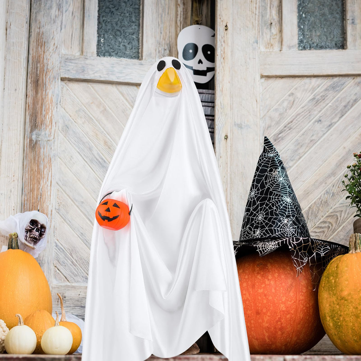 PullCrease Halloween basket accessory complements the ghost goose outfit
