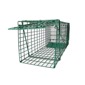 PULOMI collapsible trap front view in green, showcasing sturdy construction for humane capture